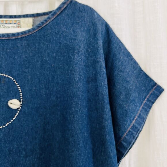 Molato 100% Cotton Boho Hippie Beachy Denim Tunic Shirt Seashells Plus 2X - Picture 5 of 8